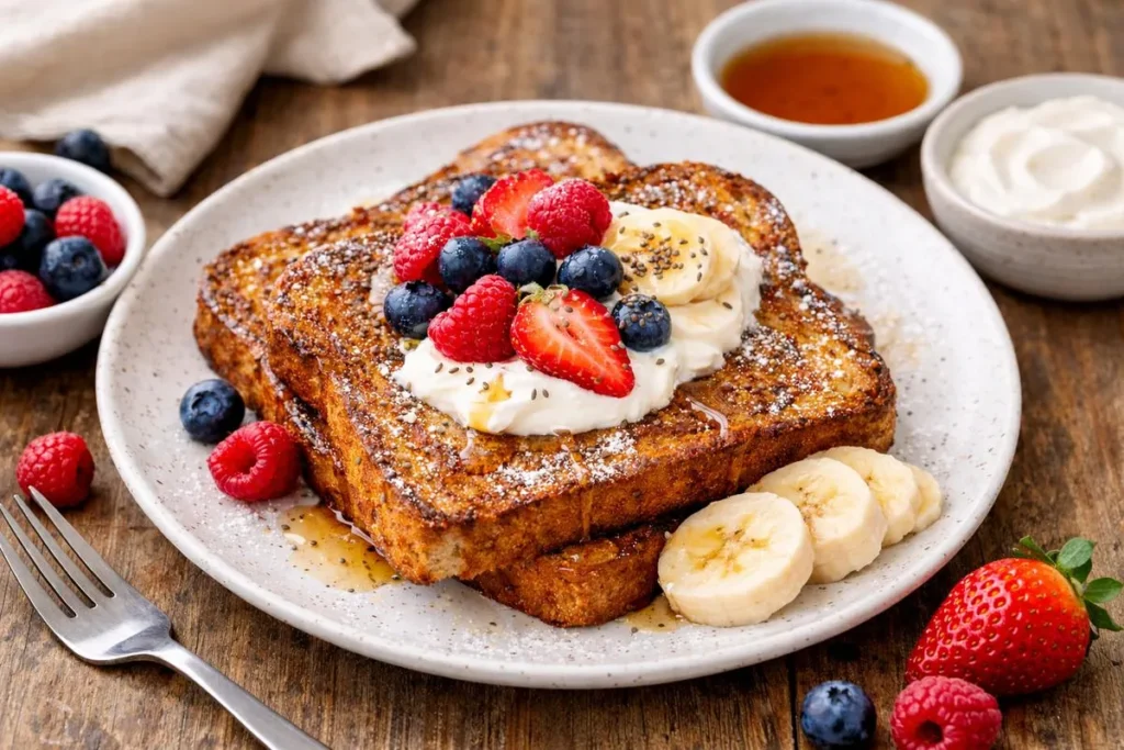 American French Toast with Fruits and Yogurt