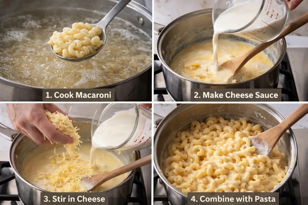 Steps to make creamy macaroni cheese