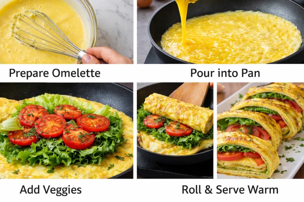 Steps to make a vegetable omelette roll