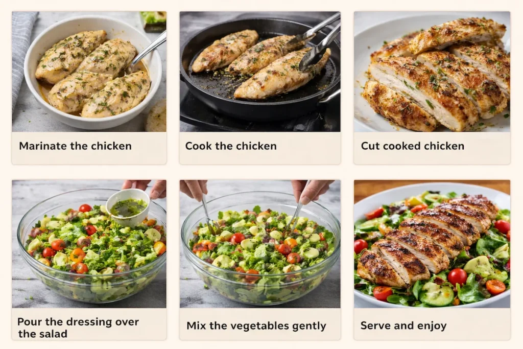 Grilled chicken salad preparation steps