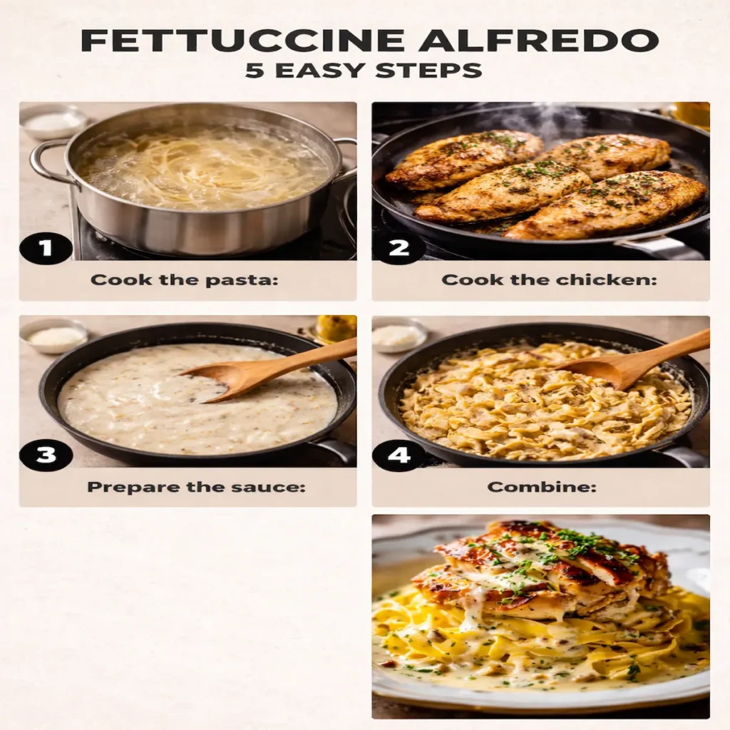 Creamy Chicken Alfredo Pasta preparation