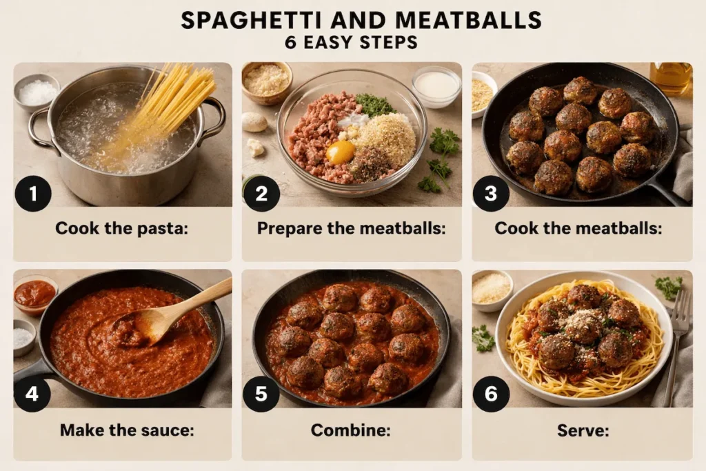 Steps to prepare spaghetti and meatballs
