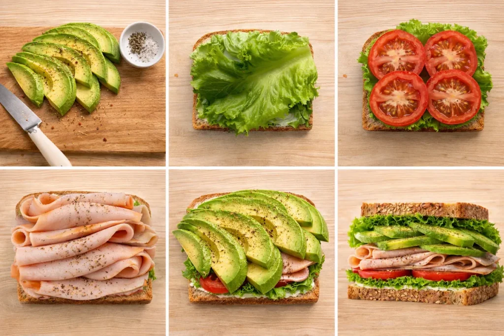 Ingredients for turkey avocado sandwich preparation