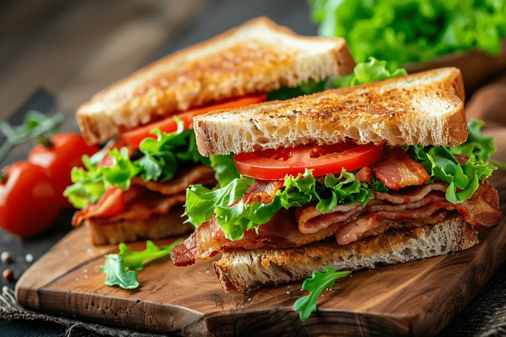 BLT sandwich with crispy bacon lettuce tomato and toasted bread