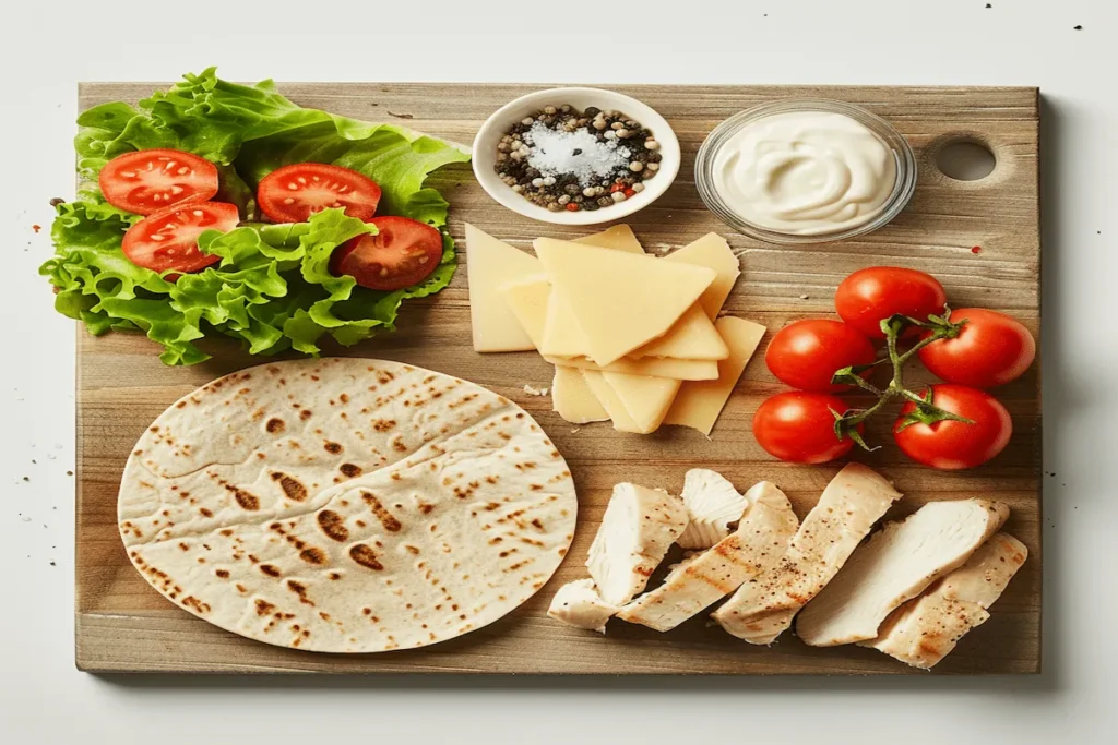 chicken cheese wrap ingredients tortilla chicken lettuce tomato cheese