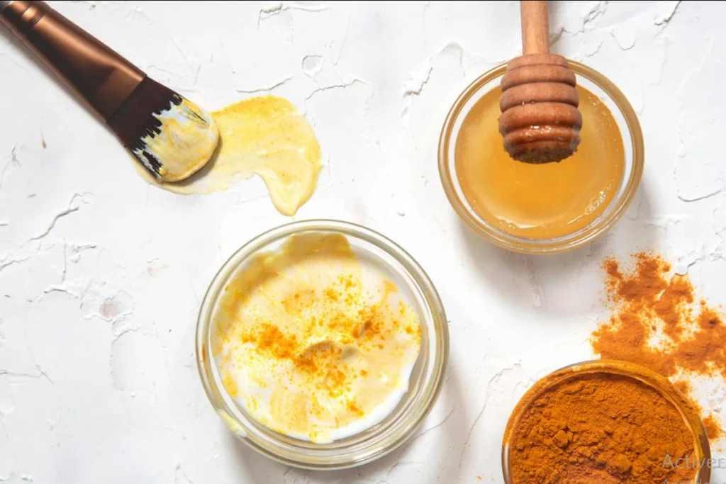 Turmeric face mask made with yogurt, honey, and natural ingredients for a homemade skincare routine